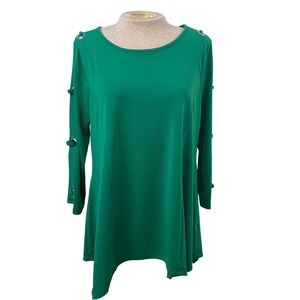 Adrianna Papell Green Grommet Detail Asymmetrical Tunic Top Women's Medium‎